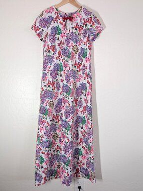 HARUKO Hawaiian Dress M Multicolor Long Floral Zip Short Sleeve Keyhole